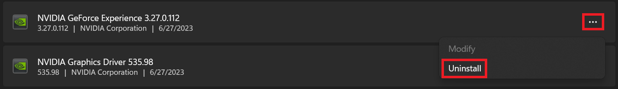 NVIDIA app uninstallation